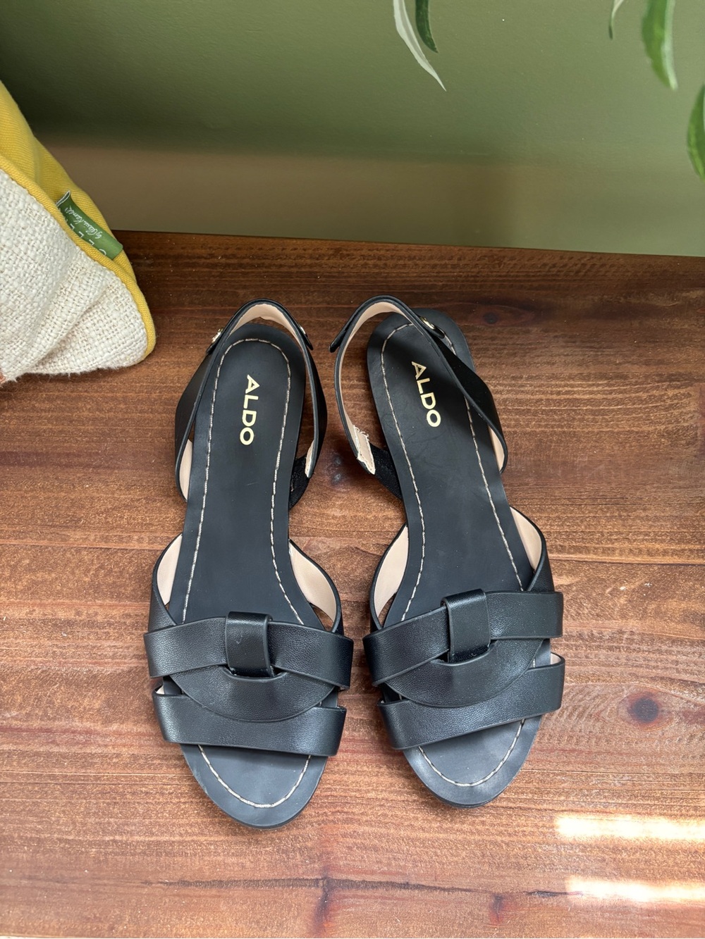 ALDO Black Leather Knotted Front Slingback Sandals
